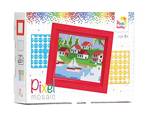 Pixel P31253 Mosaik Geschenkverpackung See, Pixelbild mit Rahmen, kinderleichtes Stecksystem, ohne Bügeln und Kleben, Steinchen aus Biokunststoff