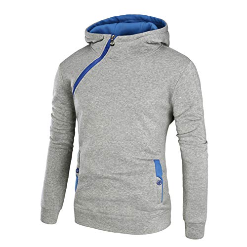Herren Hoodies Pullover Full Zip Hooded Sweatshirt Sport Running Top Casual Langarm Hoodie mit Tasche Grau Blau-M