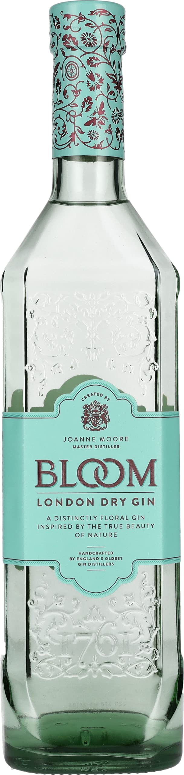 BLOOM London Dry Gin 40% vol., Qualitäts Gin mit fruchtig-floraler Note, Premium Gin, entwickelt von Master Distiller Joanne Moore (1 x 0.7 l)