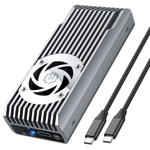 GRAUGEAR Externes Aluminiumgehäuse 20Gbps, für M.2 NVMe SSD PCIE x4, M-Key, USB 3.2 Gen2x2 20Gbit/s, Aktiver Lüfter, schreibgeschützt