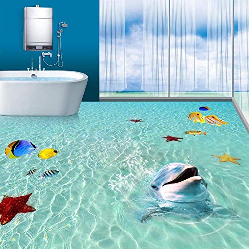 Benutzerdefinierte Wandbild Tapete 3D Meer Strand Delphin 3D Boden Malerei Fliesen Aufkleber PVC Selbstklebende Wasserdichte Badezimmer Tapete 3 D-250 * 175cm