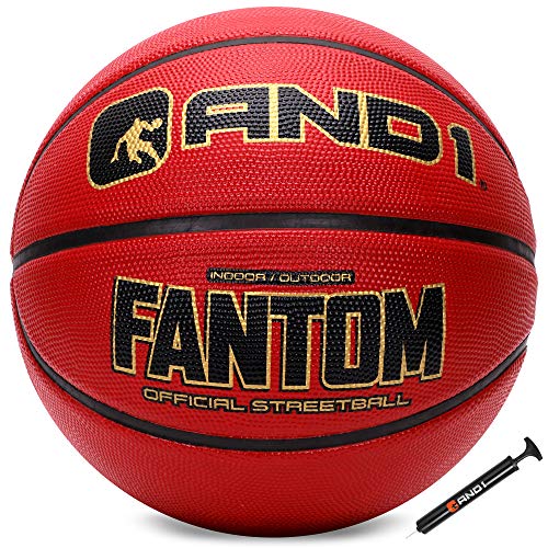 AND1 Fantom Gummi-Basketball & Pumpe, offizielle Größe 7 (74,9 cm) Streetball, für drinnen und draußen Basketballspiele (Burgandy)
