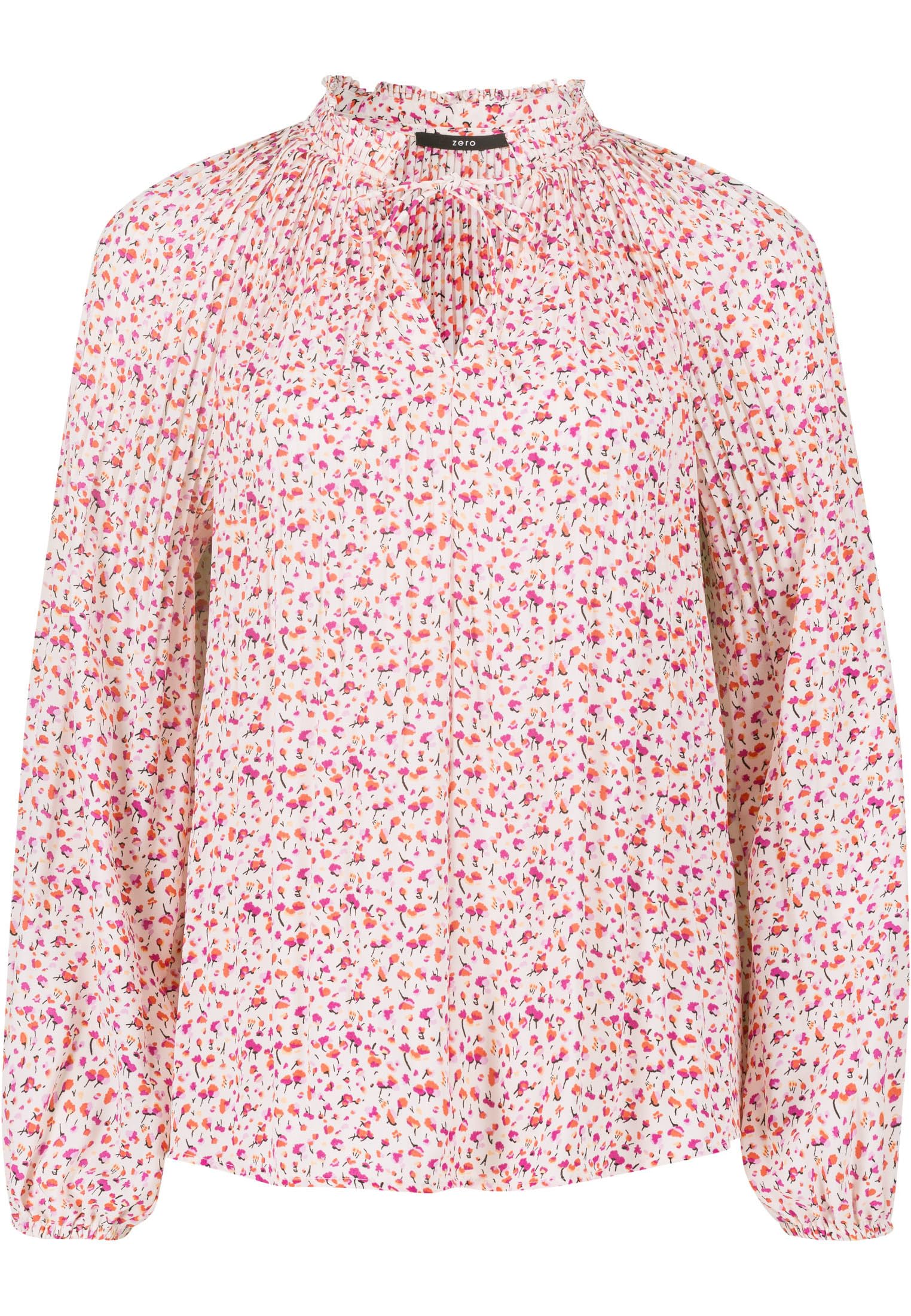 zero Damen Plissee Bluse mit Blumen CreamPurple,40