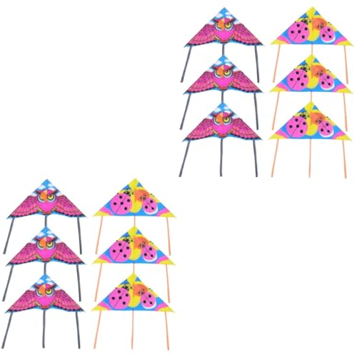 SHENGMIAOHE 12-Pcs Outdoor Kite Playset Kite Out Door Spielzeug Band Kite Strand Drachen Riesendrache Für Erwachsene Fliegen Spielzeug Fliegende Dreieck Drachen Spielzeug Für Eule Drachen Kind Cartoon