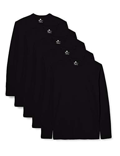 Lower East Herren Langarm-Shirt mit Rundhalsausschnitt aus 100% Baumwolle, 5er Pack, Schwarz (Black), L