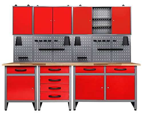 Ondis24 Werkstatt rot Werkstatteinrichtung 8 tlg. grau Werkbank Werkzeugschrank Lochwand