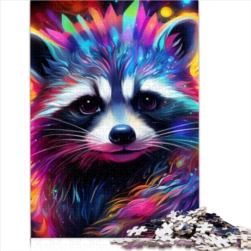 psychedelische Waschbär-Puzzles für Erwachsene, 1000 Puzzles, Holzpuzzles, tolles Geschenk für Erwachsene, Stressabbau, Aufenthalt, Zeitvertreib, 1000 Stück (50 x 75 cm)