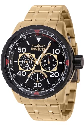 Invicta Herren Aviator 48mm Edelstahl Quarzuhr Gold (Modell: 46985), Gold, Mode, Gold, Modisch