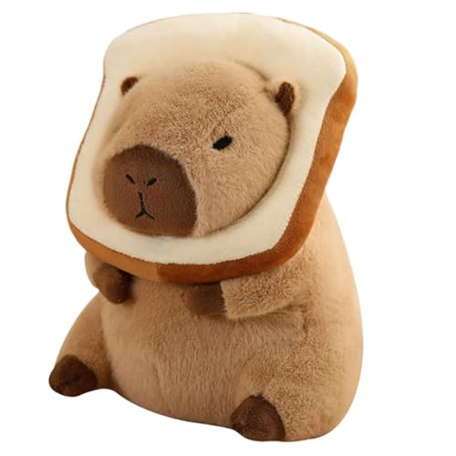 Otueidnsy Niedliches Capybara-PlüSchkissen mit Tragbarer Toast-Kopfbedeckung, Kawaii-Brot, Capybara-Kuscheltiere, Spielzeug zum Umarmen, Geschenke 40 cm
