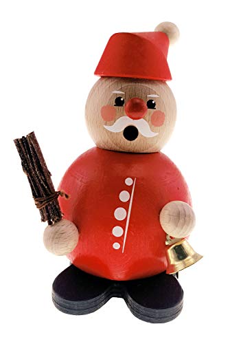 Hess Holzspielzeug 40002 - Kugelräuchermann aus Holz, Weihnachtsmann mit Glocke und Rute, ca. 12 cm, Dekoration für die Advents- und Weihnachtszeit aus dem Erzgebirge
