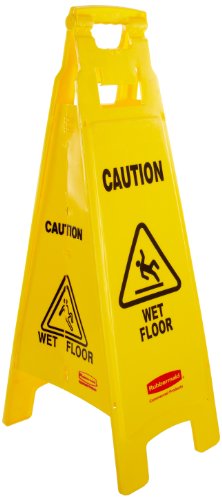 Rubbermaid Commercial Products 4 Sided Floor Sign with Caution Wet Floor Imprint - Yellow