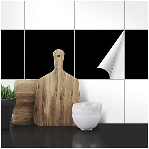 Wandkings Fliesenaufkleber - Wähle eine Farbe & Größe - Schwarz Seidenmatt - 19,5 x 19,5 cm - 50 Stück für Fliesen in Küche, Bad & mehr