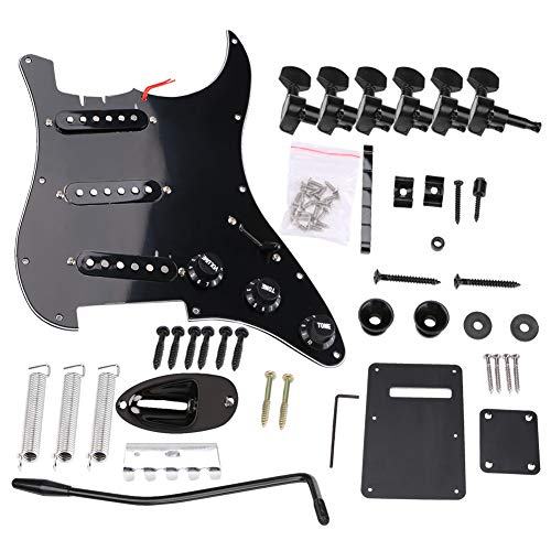 DIY E-Gitarre Kits ST Style E-Gitarre Full Set DIY Zubehör Kit inkl. vorverdrahtetem Pickguard Bridge Pickups und anderem Zubehör schwarz