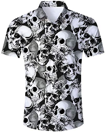 Goodstoworld Schädel Shirt Halloween Skull Hemd Herren Kurzarm Hemden Männer Dreieck Slim Fit Sommer Bunte Outdoor Kurzarmhemd L