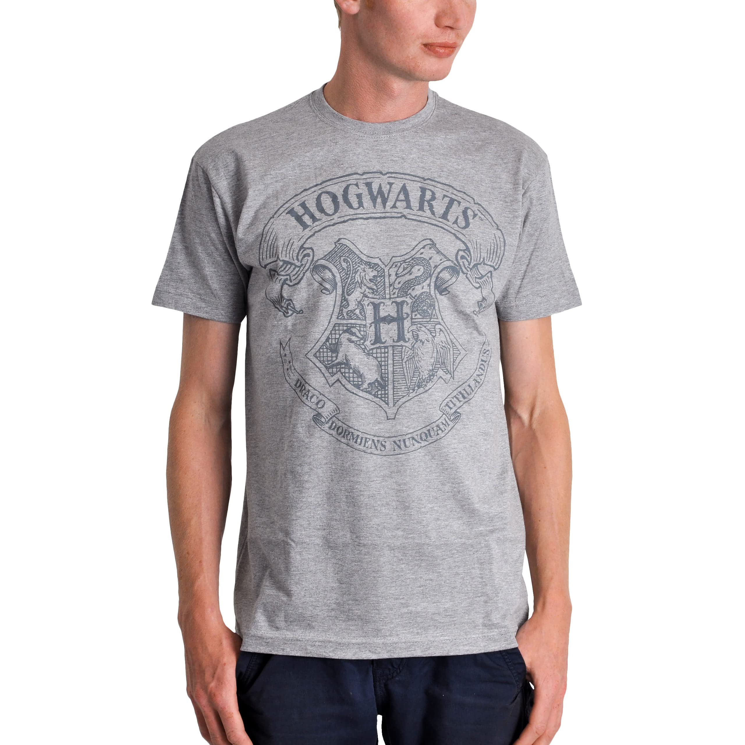 Elbenwald Harry Potter T-Shirt Hogwarts Wappen Logo Frontprint Damen Herren Baumwolle grau - M
