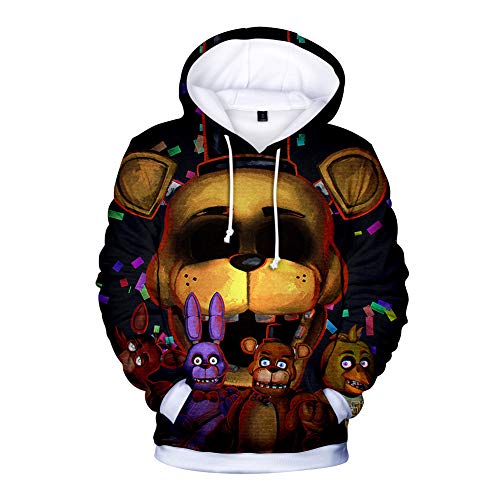 Five Nights at Freddy's Hoodies, 3D gedruckte Unisex FNAF Sweatshirts Erwachsene Pullover Herren Damen Lose Sport Streetwear Oberbekleidung Comic Print Kordelzug Jacke Outfit Gr. XXL