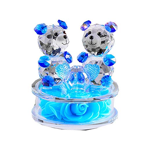 qianyue Rose Blume Crystal Glass Tiere Bär Figuren Ornamente Weihnachten Home Auto Dekoration Parfüm Flasche Feng Shui Begriff Geschenk (Blau)