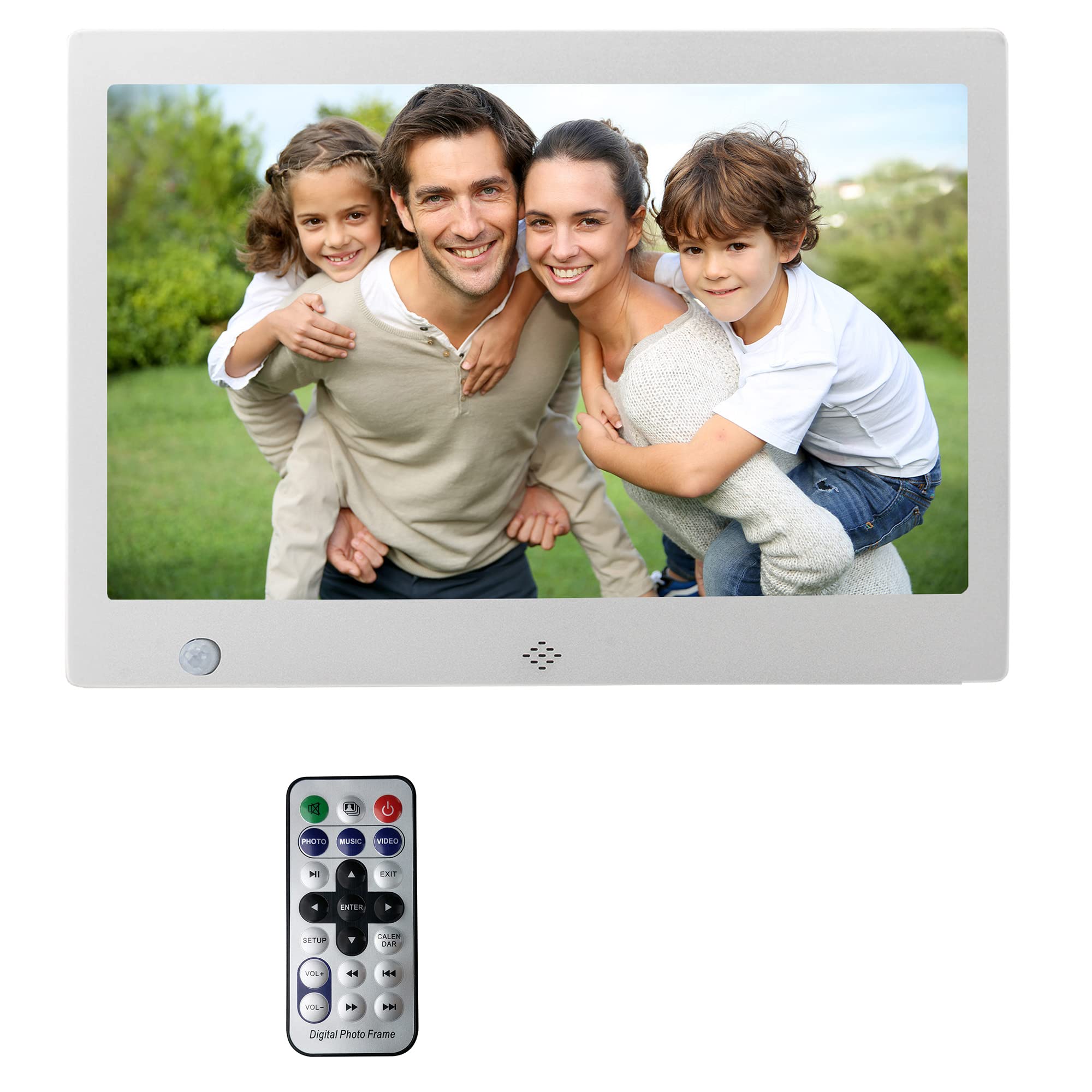 XORO DPF 10C1 - Digitaler Bilderrahmen mit 25,6 cm (10.1 Zoll) Display und SD Kartenleser, mit USB 2.0 Anschluss, Bewegungssensor, IR Steuerung, Silber