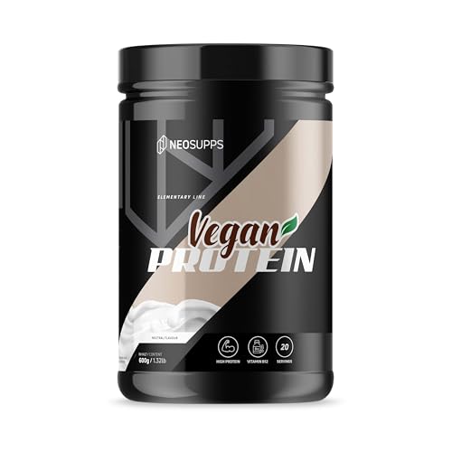NEOSUPPS Vegan Protein Pulver - Neutral, 600g I Hochwertiges veganes Proteinpulver aus Erbsenprotein, Reisprotein & Kürbiskernprotein I Angereichert mit Vitamin B12 & zuckerarm