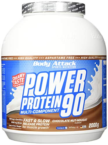 Body Attack Power Protein 90, Chocolate Nut-Nougat Cream, 2 kg - Made in Germany - 5K Eiweißpulver mit Whey-Protein, L-Carnitin und BCAA für Muskelaufbau und Fitness