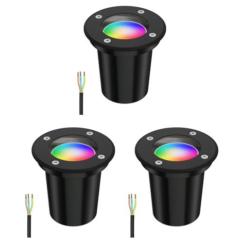 ledscom.de Bodenleuchte BOLI, wetterfest, IP67, schwarz, rund, 108mm Ø inkl. LED RGB Lampe, smart je 473lm, 3 Stk.