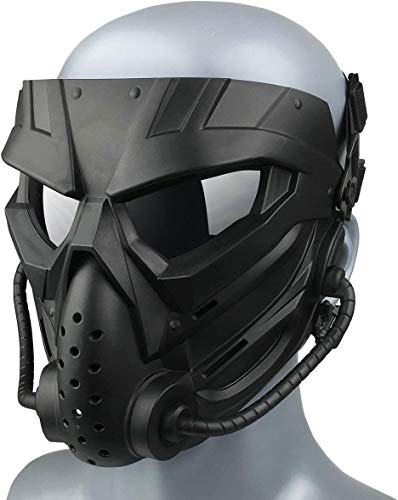 WLXW Taktische Airsoft-Maske, Explosionsgeschützte Maske Für Taktische Helme, Dual-Mode, Geeignet Für Die Paintball-Jagd CS Survival Cosplay Halloween-Maskerade,Bkb