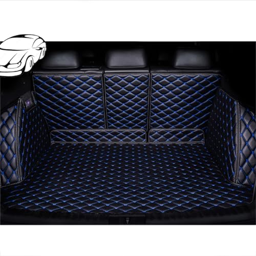 Auto Leder Kofferraummatten für Audi q8 2018-2024, Kofferraum Schutzmatte Kratzfest verschleißfest Zubehör,A/Black-Blue