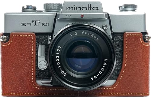 Schutzhülle für SRT-101 Filmkamera, Zakao handgefertigt, echtes Leder, halbe Kameratasche, Tasche für Minolta SRT 101 Filmkamera mit Handschlaufe (braun)