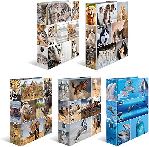 HERMA 7163 Motiv-Ordner DIN A4 Animals 10er Set, 7 cm breit aus stabilem Karton mit Tier-Motiv Innendruck, Ringordner, Aktenordner, Briefordner, 10 Ordner