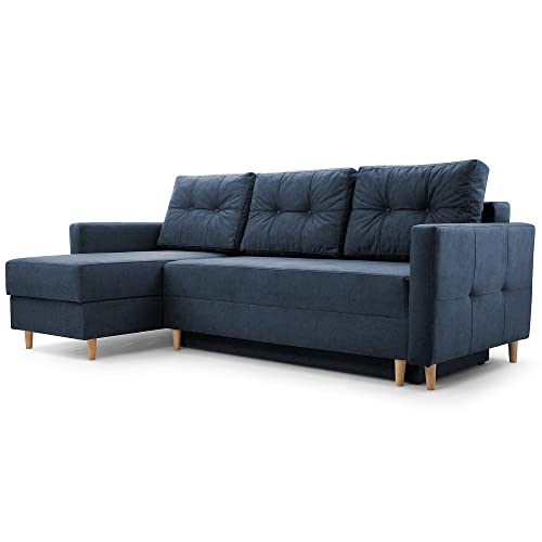 Ecksofa Schlafsofa Sofa Metro Couch DL-Klapp-System Schlaffunktion Bettkasten Kissen Bettzeugbehälter - Wohnzimmer Gästezimmer Stillvolles Kompaktes Funktionales Modern Design (Vena 12 L)