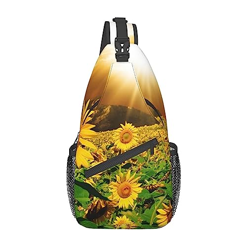 Schulter-Rucksack mit Sonnenblumen unter Wolken, leicht, faltbar, wasserabweisend, für den täglichen Gebrauch, Schwarz , Einheitsgröße