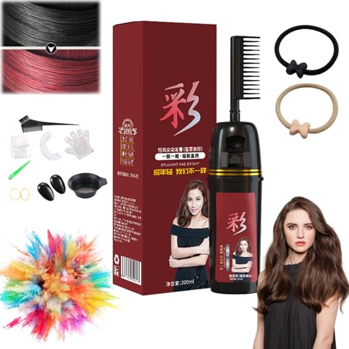 Colorful Plant Hair Dye, With Innovative Comb Applicator, Bubble Plant Hair Dye, Natural Plant Hair Dye, Plant Extract Hair Dye Essence, Natural Herbal Extract for Women Men Hair Dye (Grape Red)