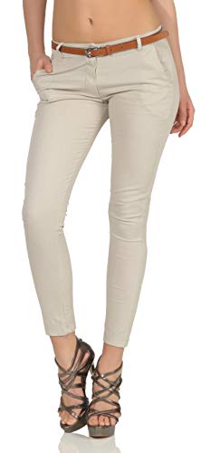 Malito Damen Chinohose mit Gürtel | Stretch Caprihose | schicke Freizeithose | Skinny - Slimfit - elegant 5388 (XL, beige)