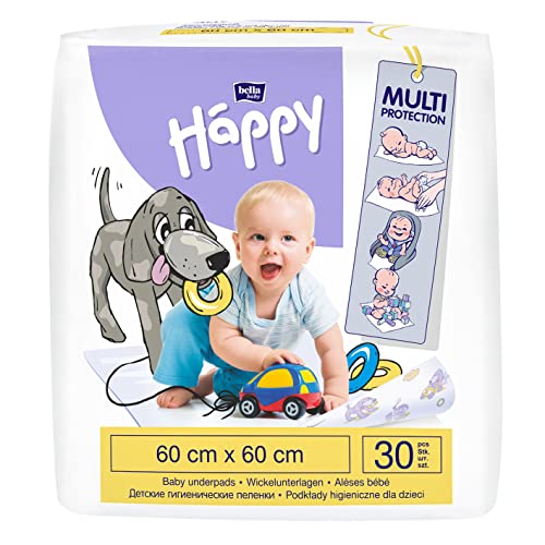 bella baby Happy Wickelunterlagen: Baby Wickelunterlagen für unterwegs 60 x 60 cm im 2er Pack (2 x 30 Stück) - wasserdicht und hygienisch