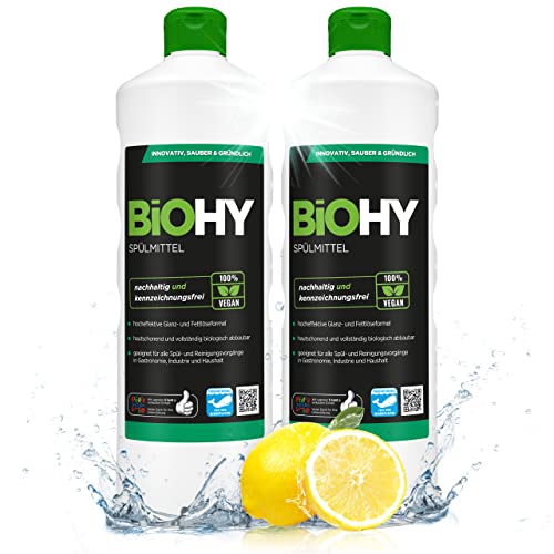 BiOHY Spülmittel (2 x 1 liter) | Bio Geschirrspülmittel ohne schädliche Chemikalien | Flüssiger Fettlöser für frischen Glanz | ideal für Spülmittelspender | biologisch abbaubar