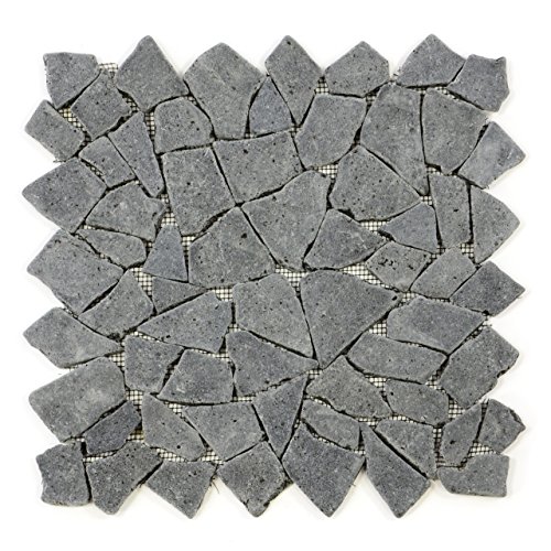 Divero 9 Fliesenmatten Naturstein Mosaik aus Andesit für Wand und Boden grau á 35 x 35 cm