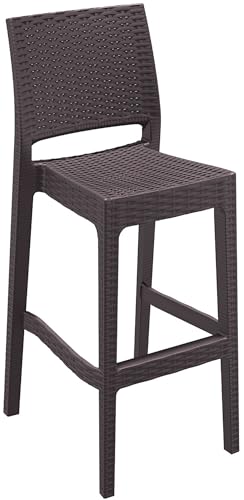 CLP Barhocker Jamaica Mit Fußstütze I Outdoor-Tresenhocker In Rattan-Optik I Stapelbarer Kunststoff-Barstuhl Mit 75 CM Sitzhöhe, Farbe:braun