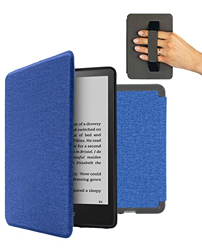MyGadget Hülle für Amazon Kindle Paperwhite 11 .Generation (ab 2021 - 6, 8 Zoll) mit Handschlaufe & Auto Sleep / Wake Funktion - Flip Case in Dunkel Blau