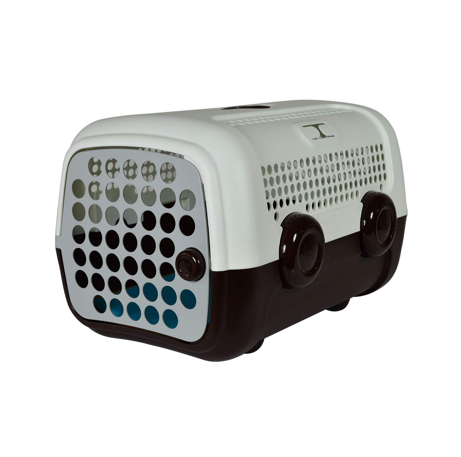 United Pets A.U.T.O. Design Transportbox für kleine Hunde und Katzen, Made in Italy, Weiß/Braun, inklusive Hygieneteppich 51x37x33cm, Reisetransportbox