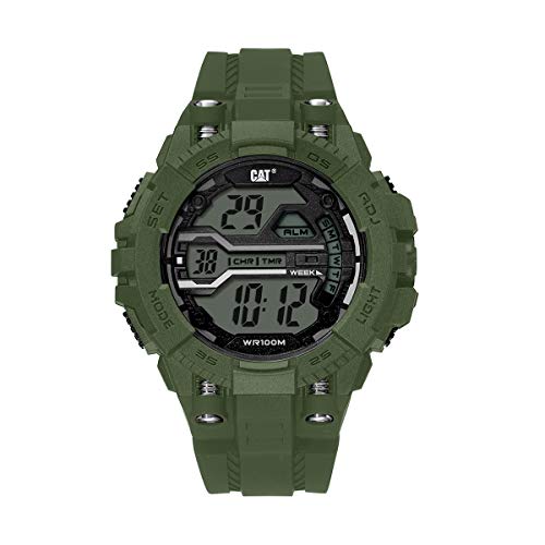 CAT Bolt Digital Herren-Armbanduhr, 47 mm Gehäuse, ABS-Gehäuse, PU-Armband, Grün , Katzenschraube Digital