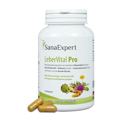 SanaExpert LeberVital Pro ist ein pflanzliches Nahrungsergänzungsmittel mit Mariendistel, Kurkuma und Artischocke, 120 Kapseln (95 g) (1)