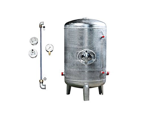 Druckbehälter 100 150 200 300 500 L 6 bar senkrecht mit Zubehör verzinkt Druckkessel für Hauswasserwerk senkrecht stehend (200 L)
