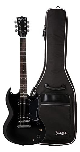 Shaman Element Series DCX-100B Gigbag Set (Hochwertige E-Gitarre im Double Cut Style mit 2 Humbucker & Flat Top inkl. Gigbag) Schwarz