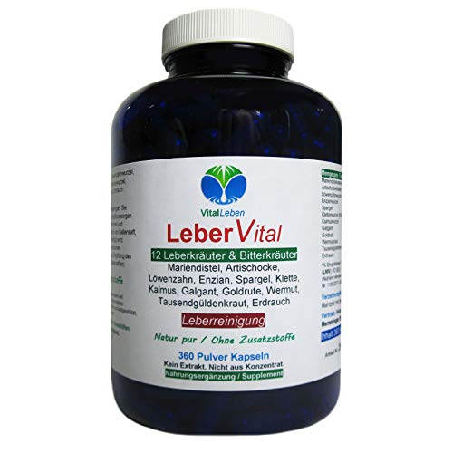 Leber Vital 12 Leberkräuter & Bitterstoffe 360 Kräuter Kapseln. Leber Reinigung & Entgiftung unterstützen NATUR pur OHNE Zusatzstoffe. 26471-360