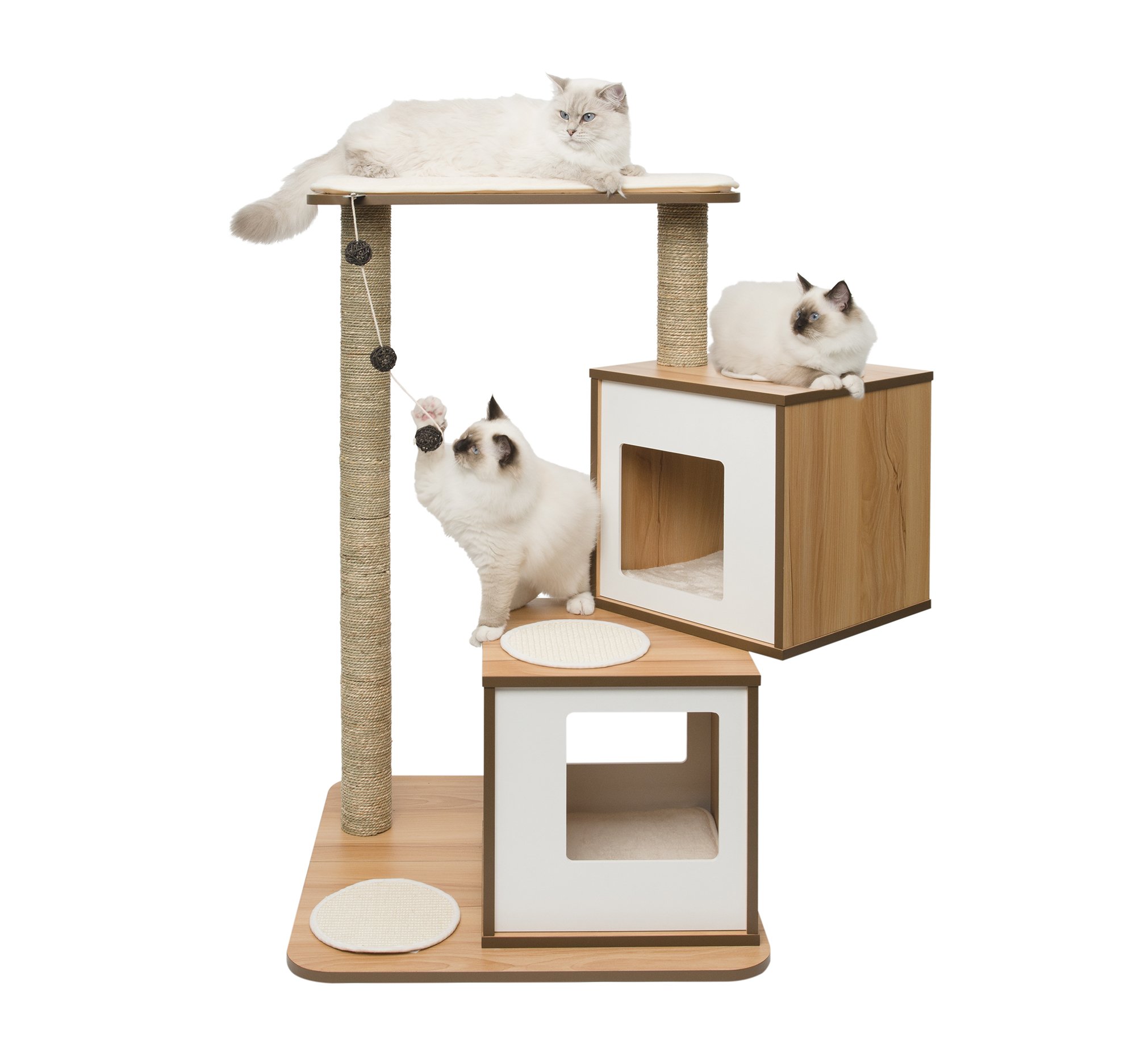 VESPER Catit 52048 Vesper Katzenmöbel Double, walnuss, zwei Kubus-Höhlen mit einer Plattform, 1 Stück (1er Pack)