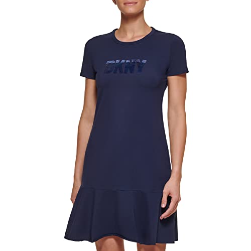 DKNY Damen Maxikleid Kleid, Mehrfarbiges T-Shirt mit Logo, Klein