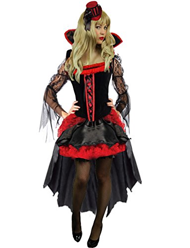 Yummy Bee - Böse Vampir Königin Karneval HalloweenFasching Kostüm Damen + Hut Handschuhe Plus Größe 34-46 (42-44)