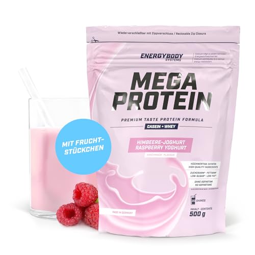 Energybody Mega Protein m. Fruchtstücken, Himbeer-Joghurt, 1er Pack (1 x 500 g Beutel)