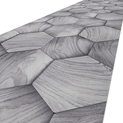 ANRO Küchenläufer Läufer Küchenteppich Flur Teppichläufer Polyester Abwaschbar Teppich Holzoptik Geometrie Grau 200x51cm