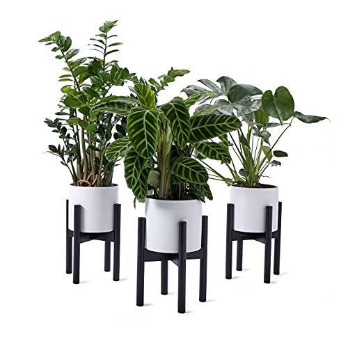 Lumaland Blumenständer aus Bambus 3er Set, Pflanzenständer für Blumentopf geeignet für den Innen- und Außenbereich, Blumenhocker (3St*30x30x35,5cm), Schwarz